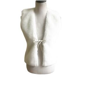 Mossimo Supply Company Women's L White Faux Fur Vest W Leather Tie In Front